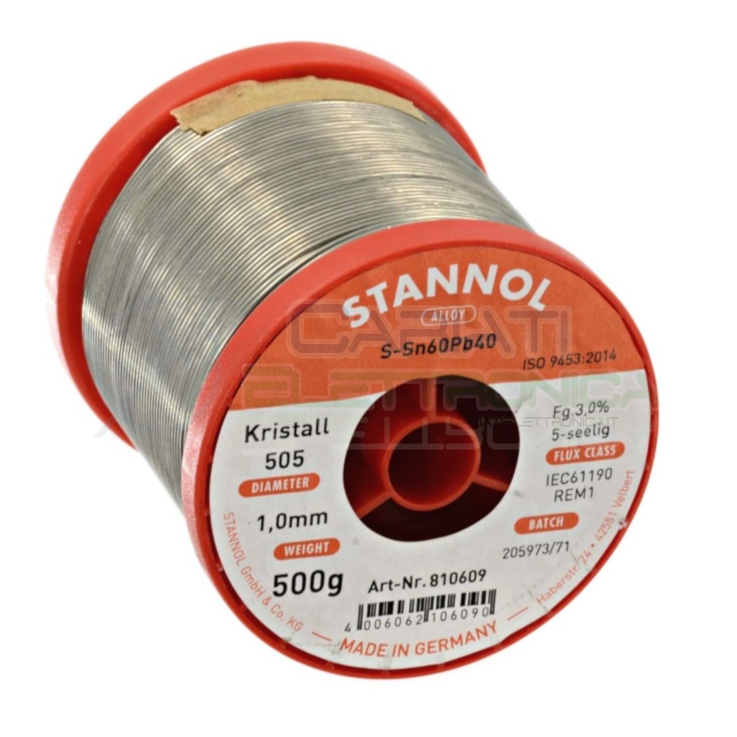 STAGNO STANNOL 500gr Diamentro 1mm Sn 60 Pb 40 60-40 flux 3% 60/40 BOBINA ROTOLOStannol