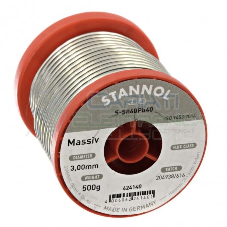 500g Stagno STANNOL D. 3mm 60/40 Sn 60 Pb 40 60-40 Bobina rotolo 0,5 kg Stannol