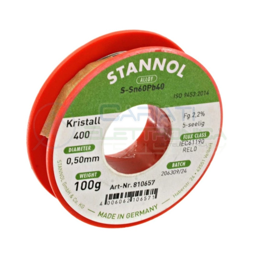 STAGNO STANNOL 100gr Diamentro 0.5mm Sn 60 Pb 40 60-40 flux 2,2% 60/40 BOBINA ROTOLOStannol