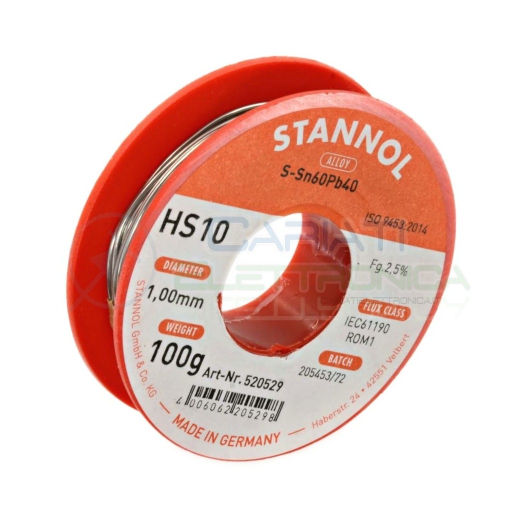 100g Stagno Stannol 1mm 60/40 flux 2,5% Sn 60 Pb 40 60-40 60/40 Bobina rotoloStannol