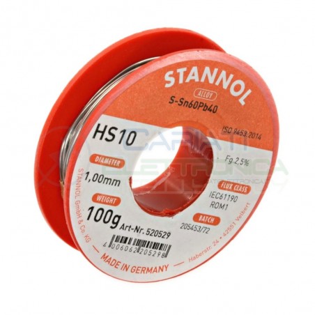 100g Stagno Stannol 1mm 60/40 flux 2,5% Sn 60 Pb 40 60-40 60/40 Bobina rotoloStannol