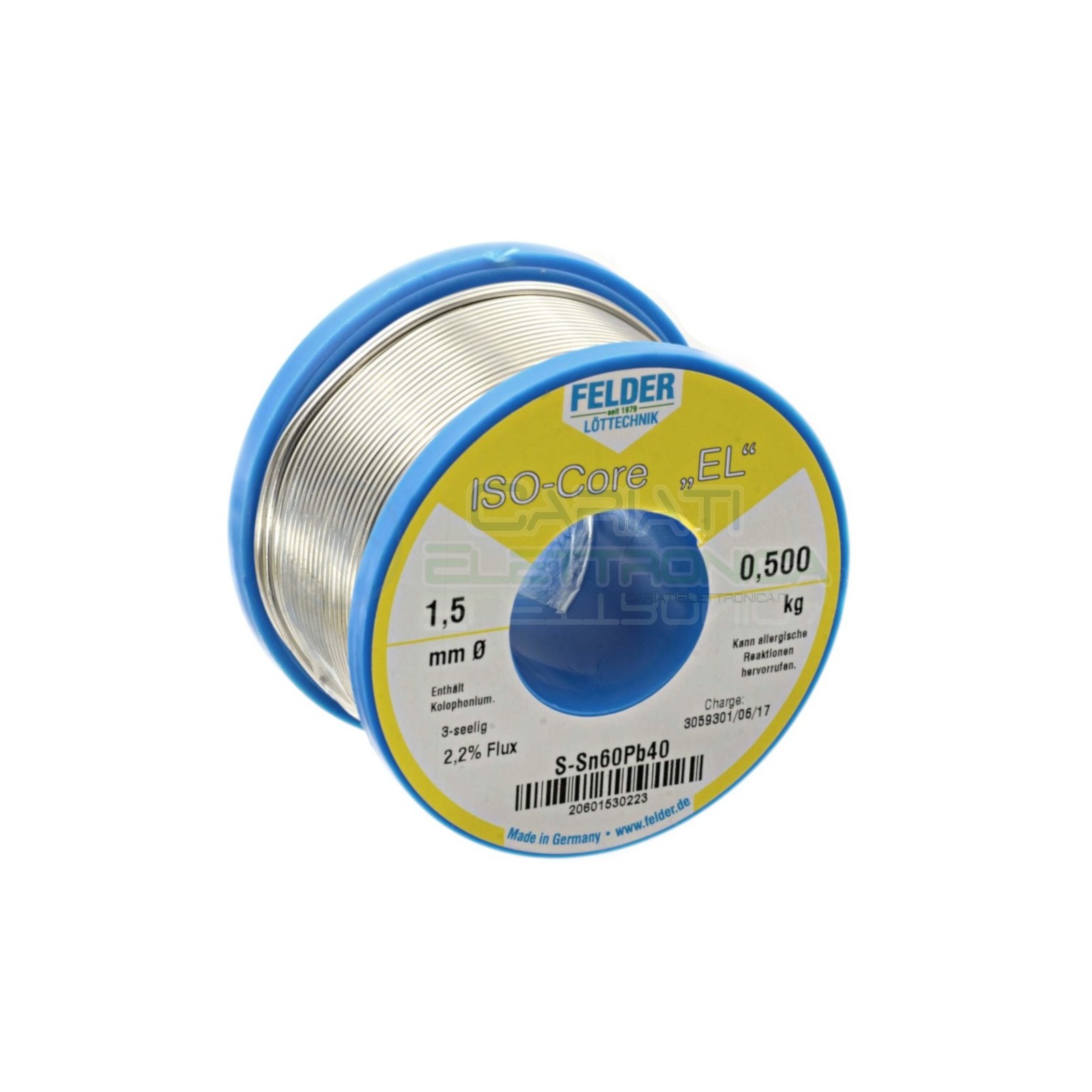 500g Stagno saldatura Felder 1,5mm 60 - 40 flux 2.2% Bobina Rotolo 0.5 kg Felder