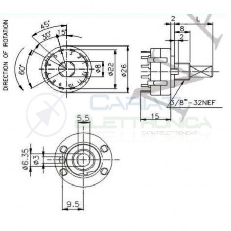 Selettore rotativo 2 vie 6 posizioni Commutatore con Albero 29mmTaiwan alpha electronic