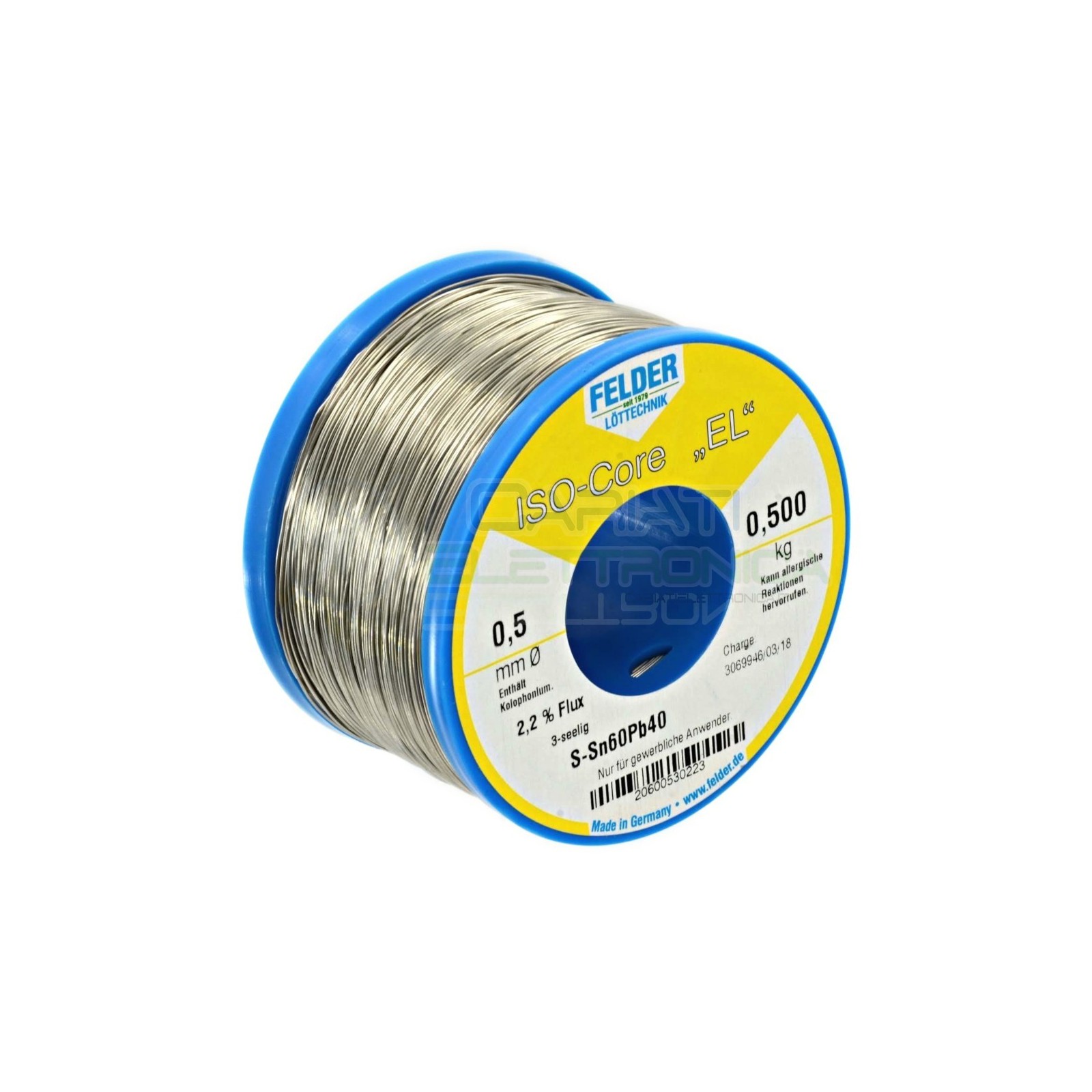 500gr BOBINA ROTOLO STAGNO Diamentro 0.5mm Sn 60 Pb 40 60-40 flux 2.2% FELDERFelder