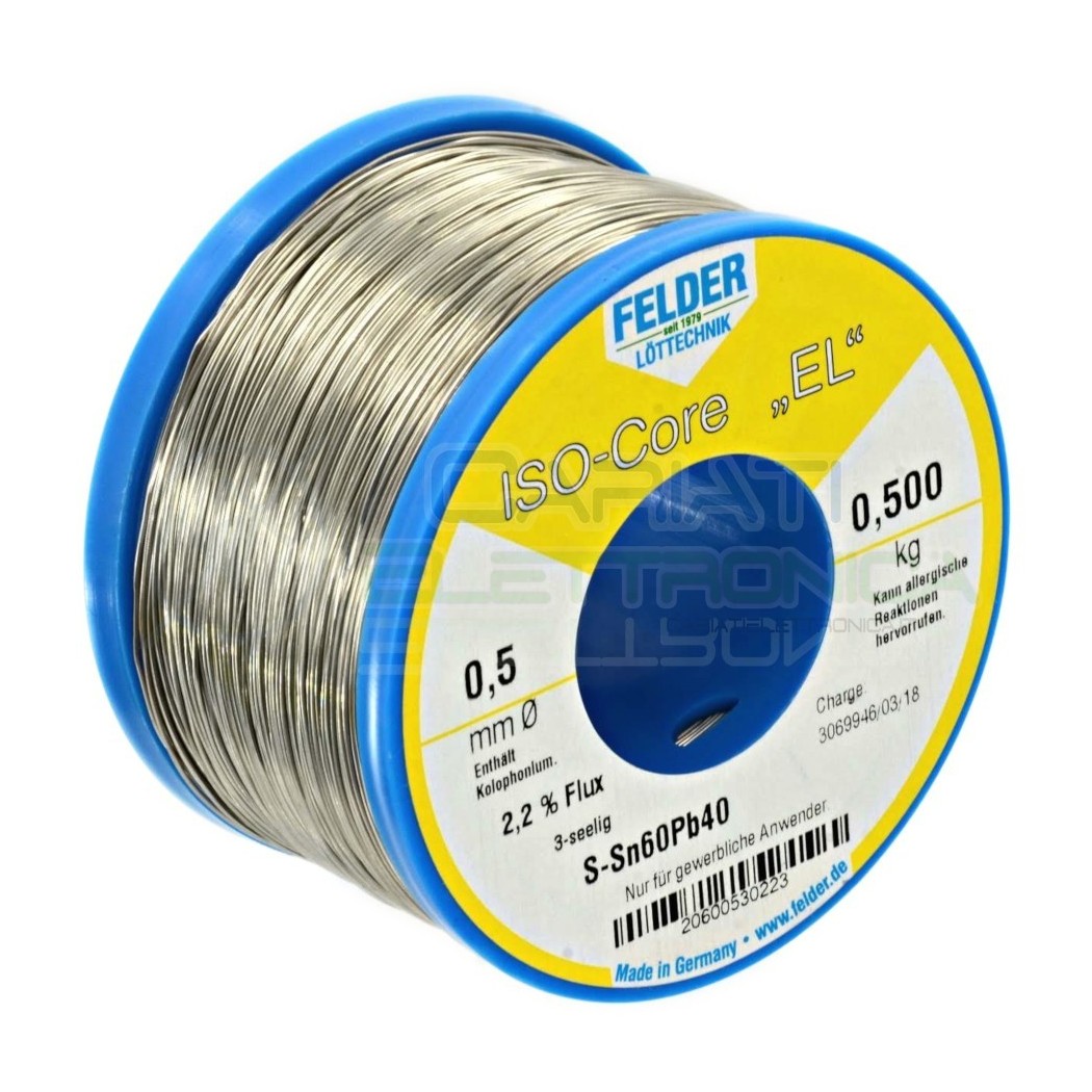 500gr BOBINA ROTOLO STAGNO Diamentro 0.5mm Sn 60 Pb 40 60-40 flux 2.2% FELDERFelder