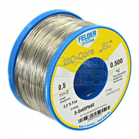 500g Stagno Saldatura Felder 0,5 mm 60 - 40 Flux 2.2% Sn 60 Pb 40 60-40 Bobina rotolo filo 0.5 kg Felder