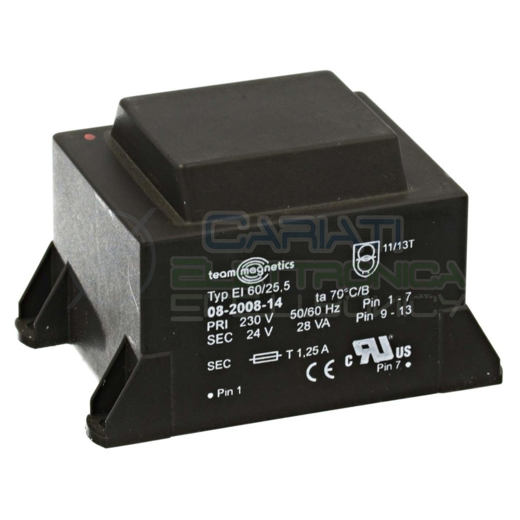 Trasformatore alimentatore incapsulato 28VA 24Vdc Ingresso 230V Ac Uscita 1x24V DC