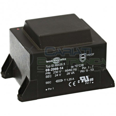 Trasformatore alimentatore incapsulato 28VA 24Vdc Ingresso 230V Ac Uscita 1x24V DC