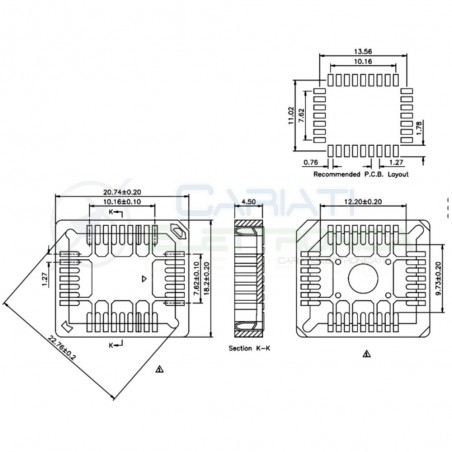 2 Pezzi Zoccolo Zoccoli PLCC 32 pin SMD socket per circuiti integrati