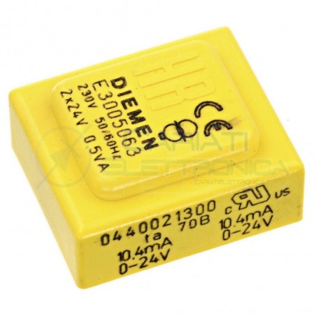 Trasformatore alimentatore incapsulato doppia uscita 2x 24V ac 0,5VA Ingresso 230V Ac