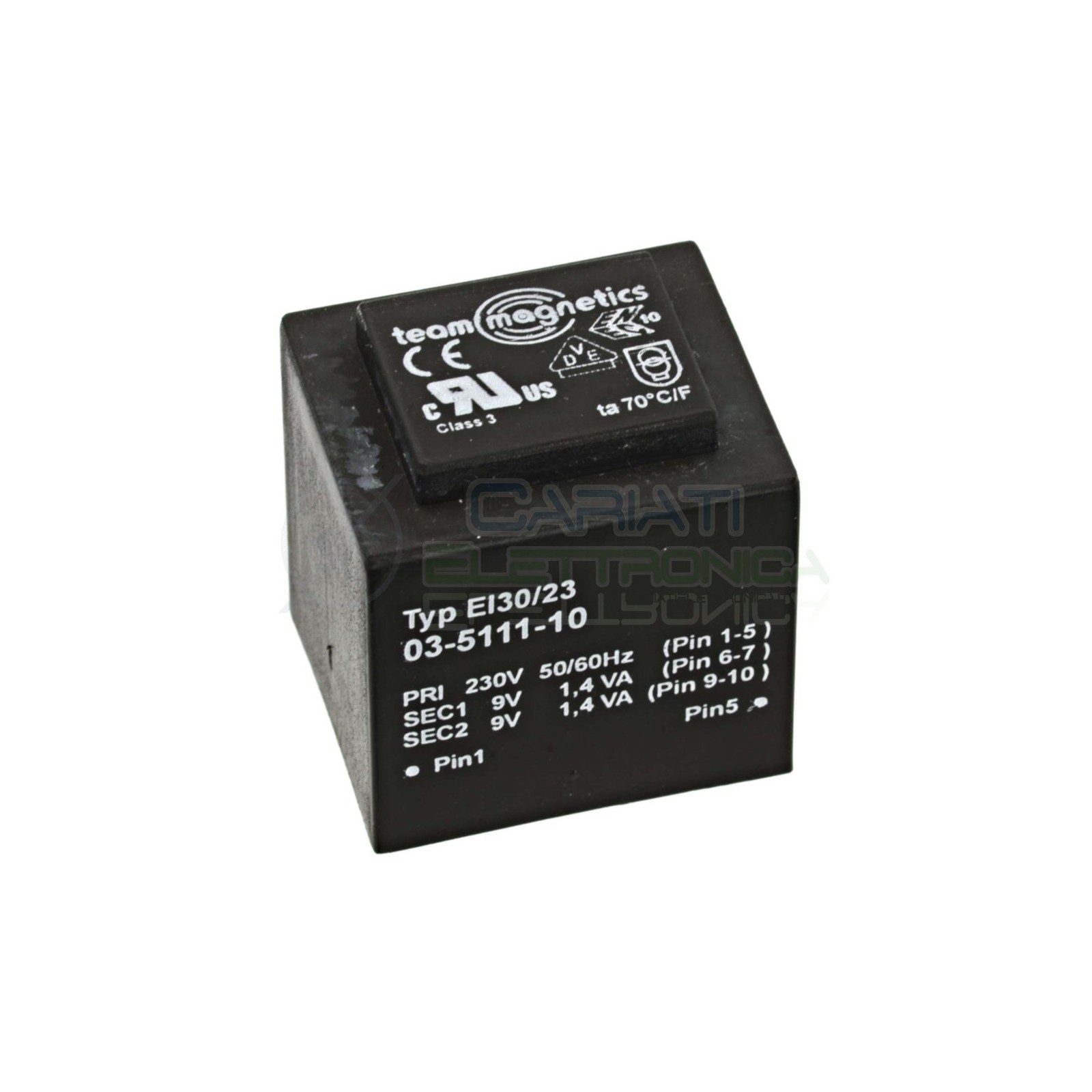 Trasformatore alimentatore incapsulato 2,8VA 230V Doppia Uscita 2x9V