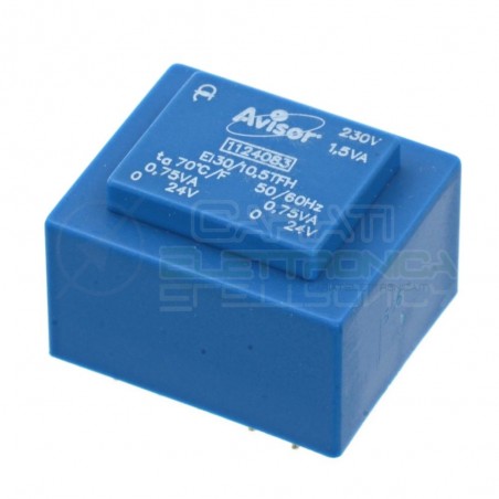 Trasformatore alimentatore incapsulato 1,5VA doppia uscita 2x 24V Ingresso 230V Ac Avisor