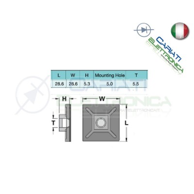 100 PEZZI Supporto Adesivo per Fascette Cablaggi PortaFascette 28 x 28 Generico