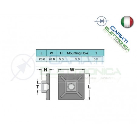 100 PEZZI Supporto Adesivo per Fascette Cablaggi PortaFascette 28 x 28 Generico