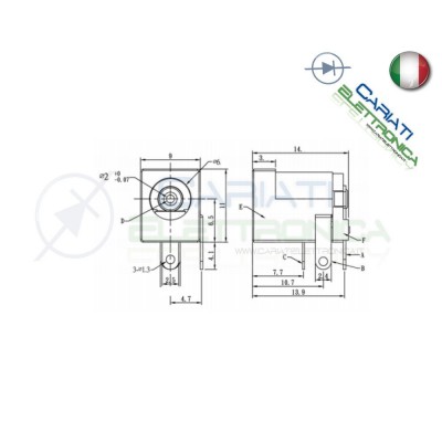 10 PEZZI CONNETTORE ALIMENTAZIONE DC JACK SPINA FEMMINA 5.5 x 2.1 mm