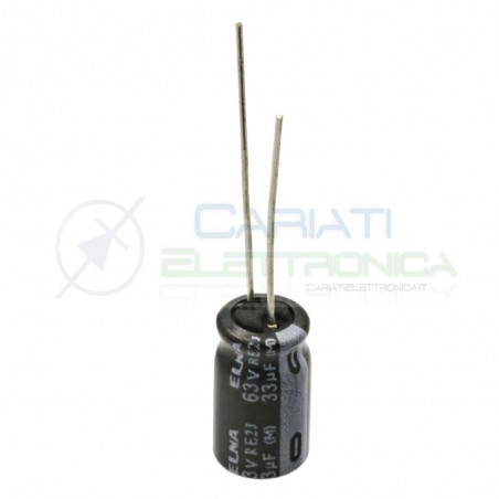 10 PEZZI Condensatore Elelettrolitico 33 uF 33uF 63V 6X11 85° PASSO 2.54mm Elna Elna