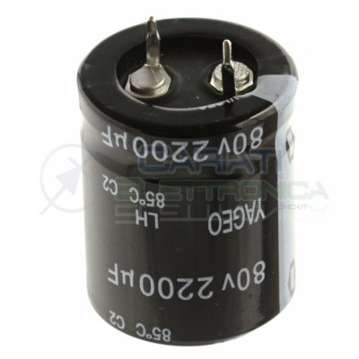 Condensatore Elelettrolitico SNAP IN 2200uF 80V 22 X 30 mm 85° PASSO 10mm YAGEO