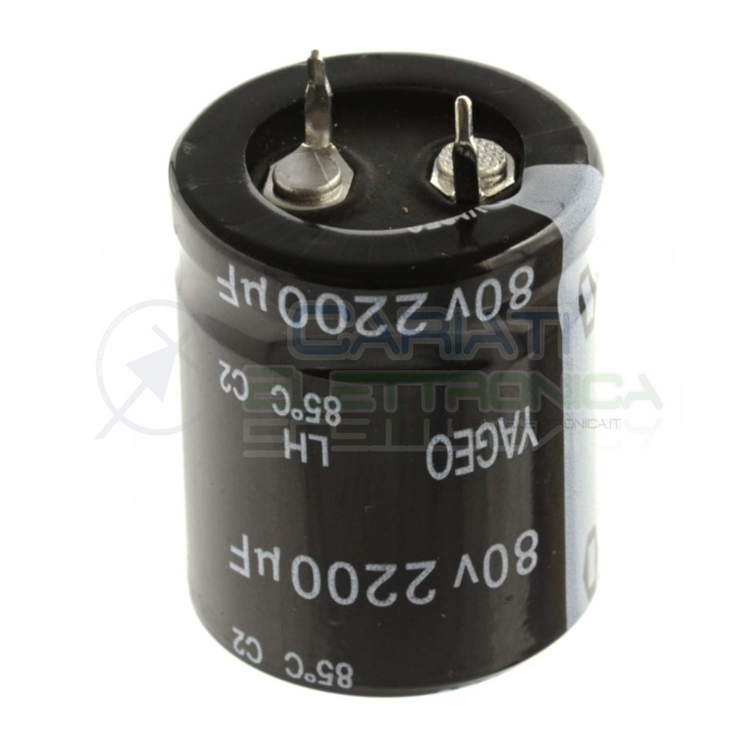 Condensatore Elelettrolitico SNAP IN 2200uF 80V 22 X 30 mm 85° PASSO 10mm YAGEO