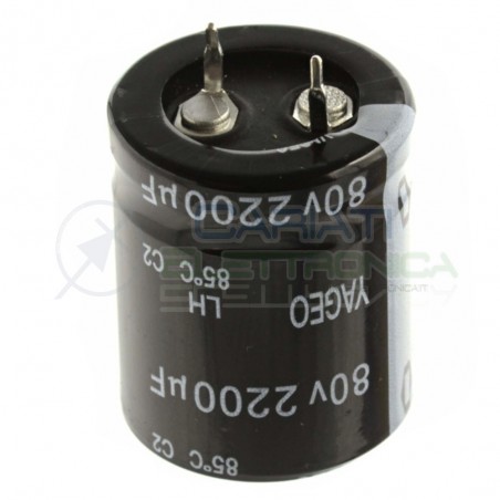 Condensatore Elelettrolitico SNAP IN 2200uF 80V 22 X 30 mm 85° PASSO 10mm YAGEO
