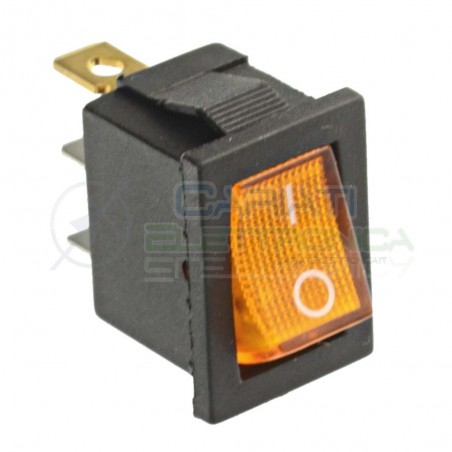 Interruttore Giallo a Bilanciere 0 1 ON OFF 6A 250V da pannello con Luce SPST