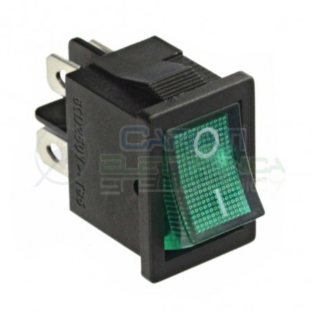 Interruttore Verde A Bilanciere Bipolare ON OFF 6A 250V Da Pannello Con Luce DPST