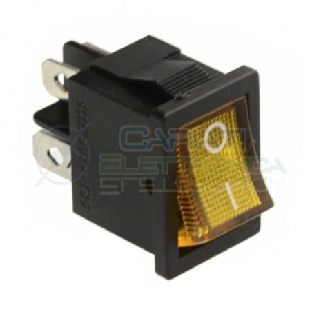 Interruttore Giallo A Bilanciere Bipolare ON OFF 6A 250V Da Pannello Con Luce DPST