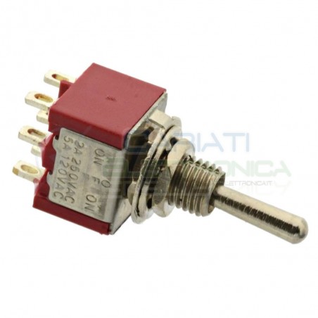Interruttore Deviatore a Leva ON OFF ON 2A 250V 6 Pin DP3T Bilanciere