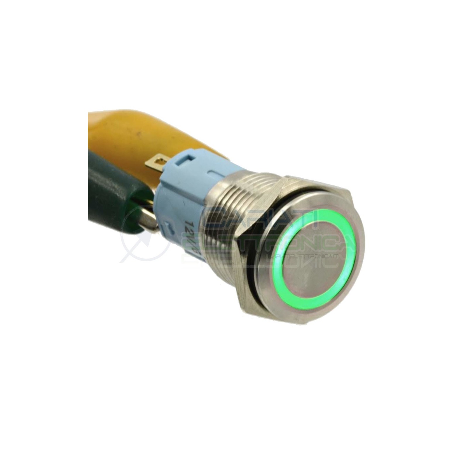 Interruttore con Led Verde 12V in Metallo Antivandalo 16mm SPDT 250Vac 3A