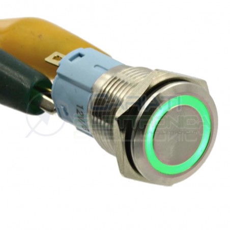 Interruttore con Led Verde 12V in Metallo Antivandalo 16mm SPDT 250Vac 3A
