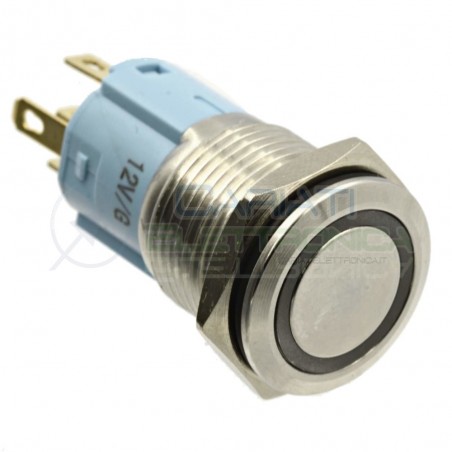 Interruttore con Led Verde 12V in Metallo Antivandalo 16mm SPDT 250Vac 3A
