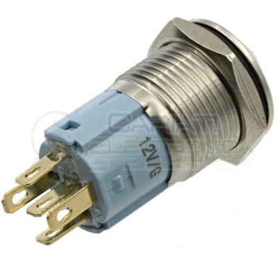 Interruttore con Led Verde 12V in Metallo Antivandalo 16mm SPDT 250Vac 3A