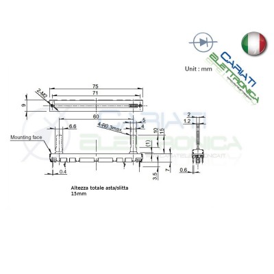 Potenziometro slider stereo a slitta lineare 75mm 10kohm 10k B103 Mixer Audio