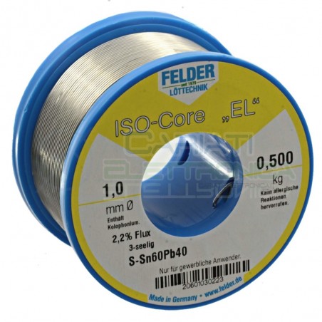 500g Stagno Saldatura Felder 1mm 60/40 Flux 2.2% Sn 60 Pb 40 60-40 Bobina rotolo filo 0.5 kgFelder
