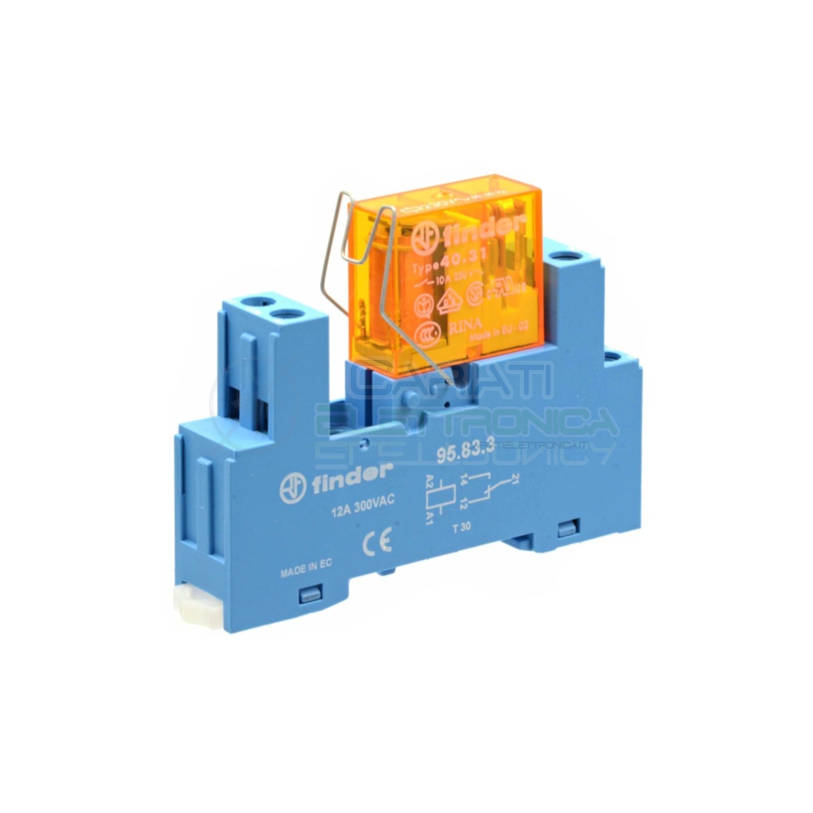 Relè Finder 40.31 230V 10A 5 PIN SPDT con zoccolo per montaggio DINFinder