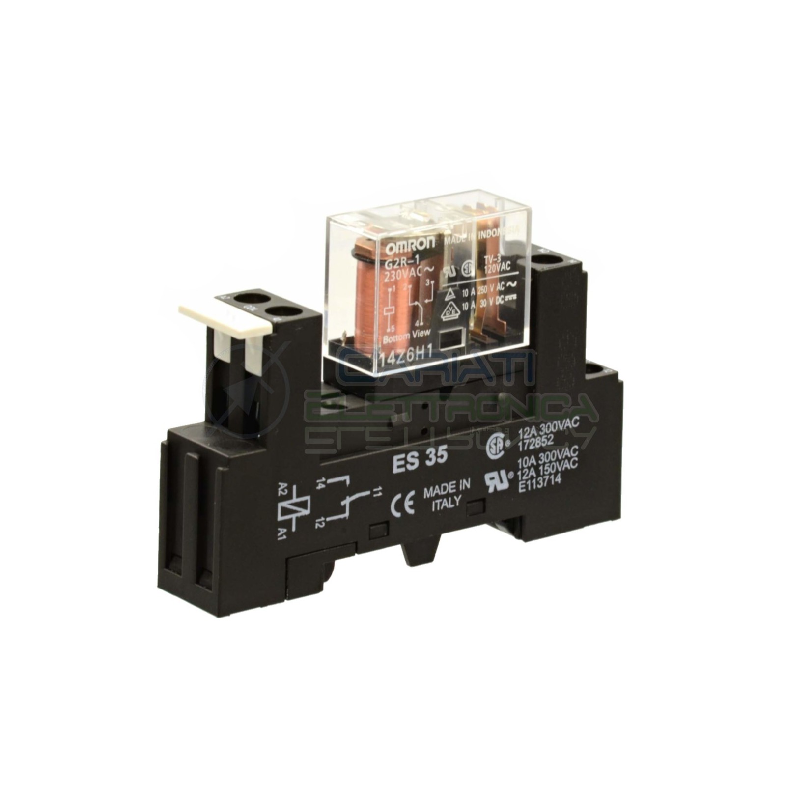 Relè Omron G2R-1 230V 10A 5 PIN SPDT con zoccolo per montaggio DIN Omron