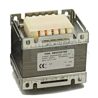 Trasformatore Monofase 150 VA ingresso 230V Doppia uscita 12 Volt 12V+12V
