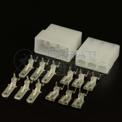 KIT BLOCCHETTI BLOCCHETTO CONNETTORI FASTON 6 POLI 6.35mm MASCHIO FEMMINA