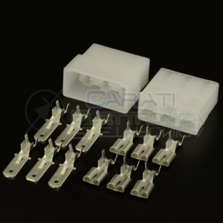 KIT BLOCCHETTI BLOCCHETTO CONNETTORI FASTON 6 POLI 6.35mm MASCHIO FEMMINA