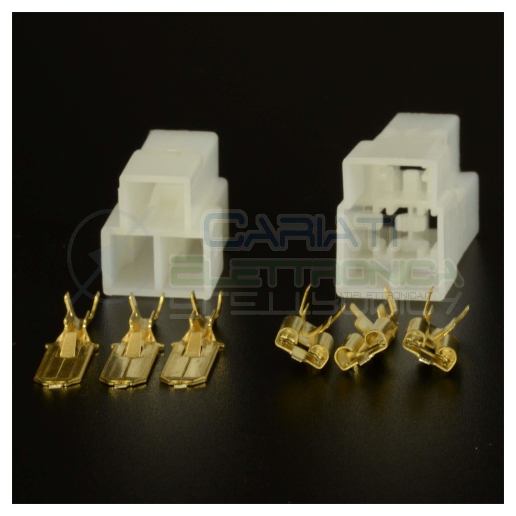 KIT BLOCCHETTI BLOCCHETTO CONNETTORI FASTON 3 POLI 6.35mm MASCHIO FEMMINA