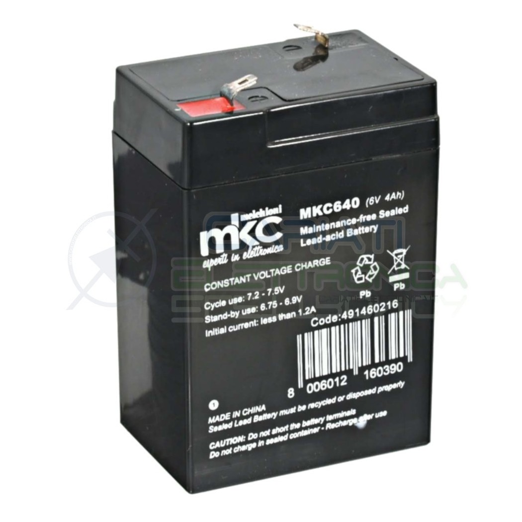 BATTERIA RICARICABILE AL PIOMBO 6V 4Ah per Proiettori Lampade Emergenza MKC640MKC