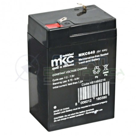 BATTERIA RICARICABILE AL PIOMBO 6V 4Ah per Proiettori Lampade Emergenza MKC640MKC