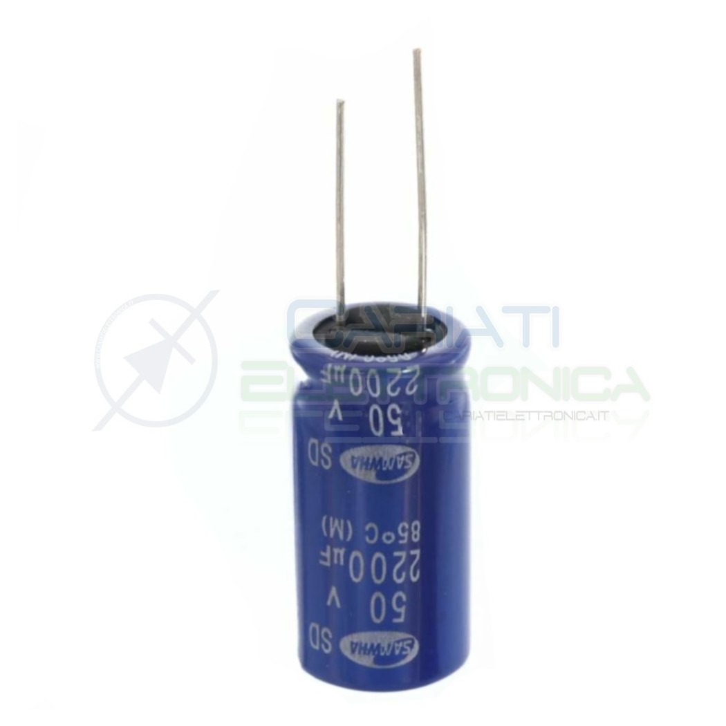 2 PEZZI CONDENSATORE ELETTROLITICO 2200uF 2200 uF 50V 85° 16X31 mm Passo 7,5mm SAMWHA Samwha