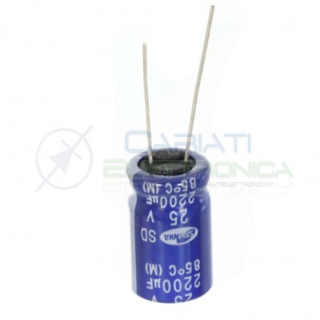 5 PEZZI CONDENSATORE ELETTROLITICO 2200uF 2200 uF 25V 85° 12X20 mm Passo 5mm SAMWHA Samwha