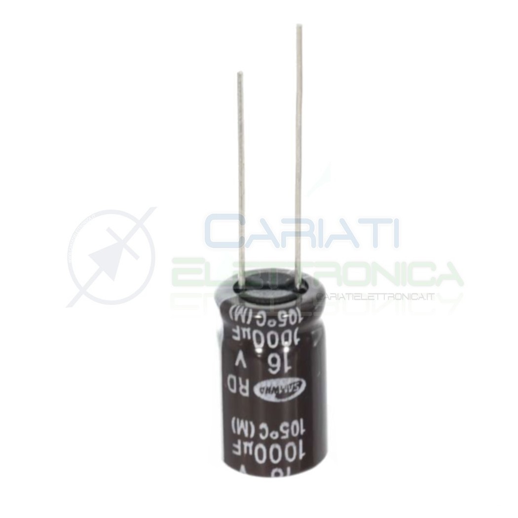 10 PEZZI CONDENSATORE ELETTROLITICO 1000uF 1000 uF 16V 85° 10X16 mm Passo 5mm SAMWHA Samwha