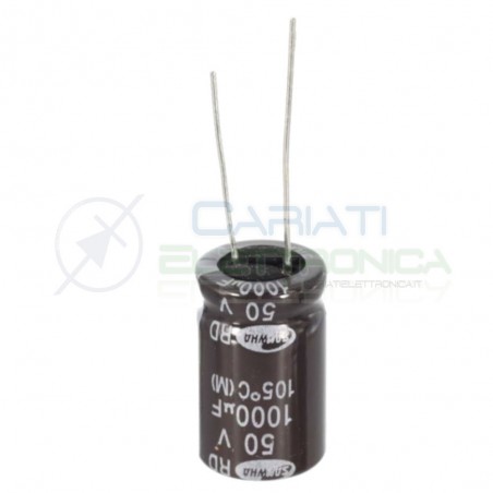 2 PEZZI CONDENSATORE ELETTROLITICO 1000uF 1000 uF 50V 85° 12X20 mm Passo 5mm SAMWHA Samwha