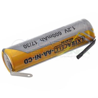 Batteria 1,2V AA Stilo 700mAh Ricaricabile NiCd 1,2 Volt con terminali a saldare Extracell