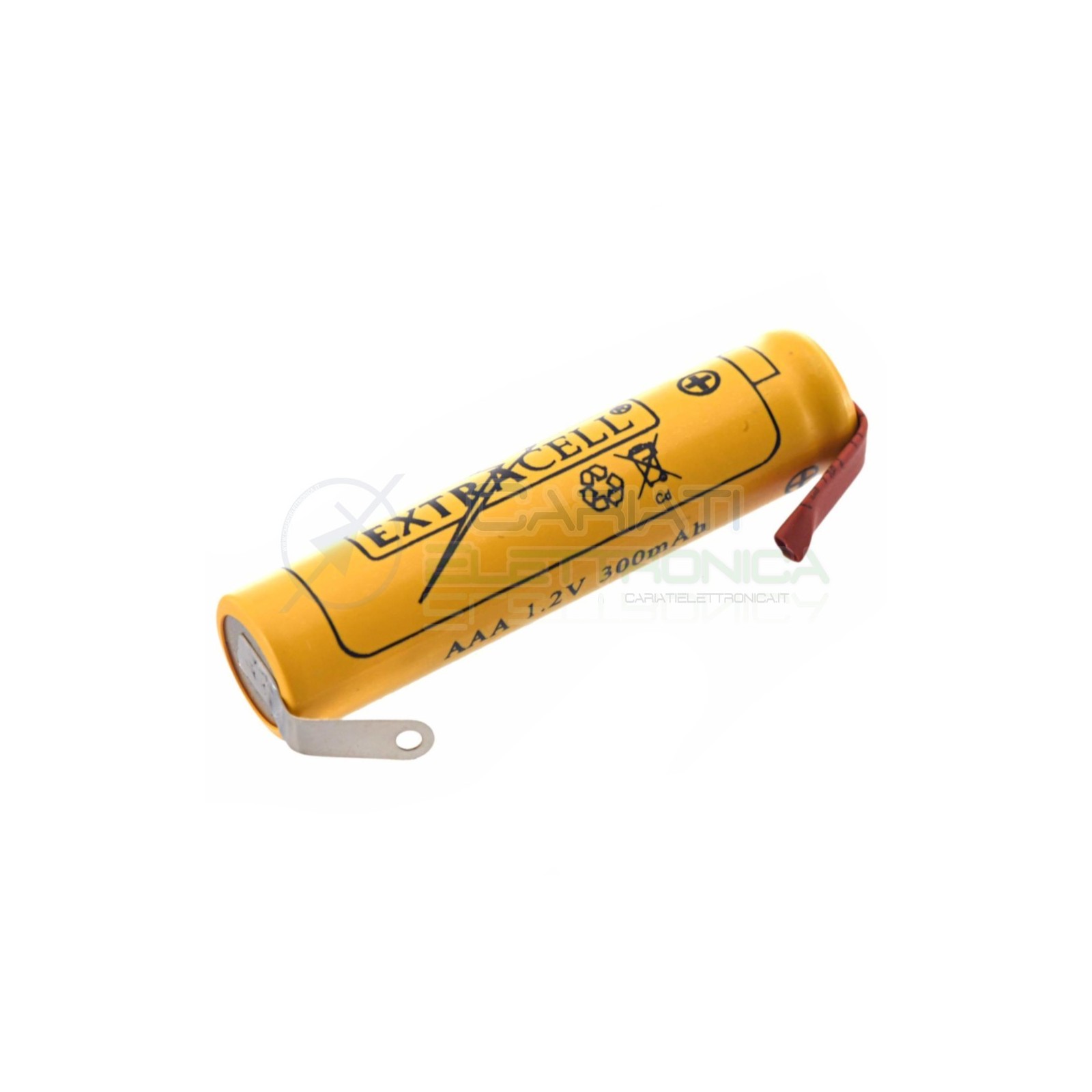 BATTERIA RICARICABILE NI-CD 1,2V 300mAh AAA MINISTILO con terminali a saldare Extracell