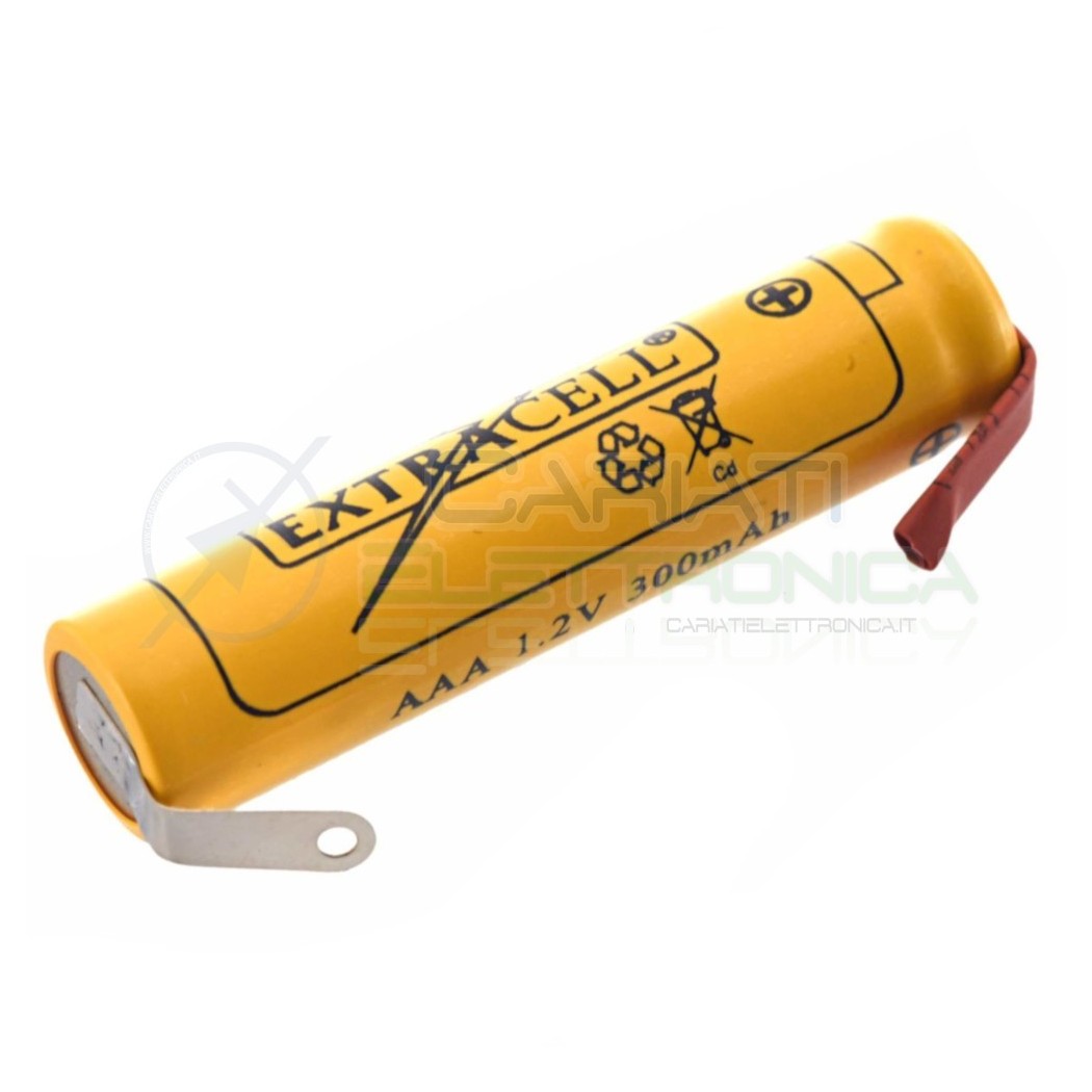 BATTERIA RICARICABILE NI-CD 1,2V 300mAh AAA MINISTILO con terminali a saldare Extracell