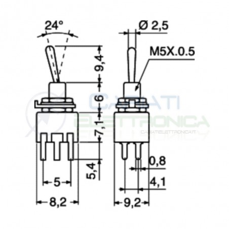 Interruttore Deviatore a Leva ON - ON 3A 125V 6 Pin DP3T da Circuito Stampato