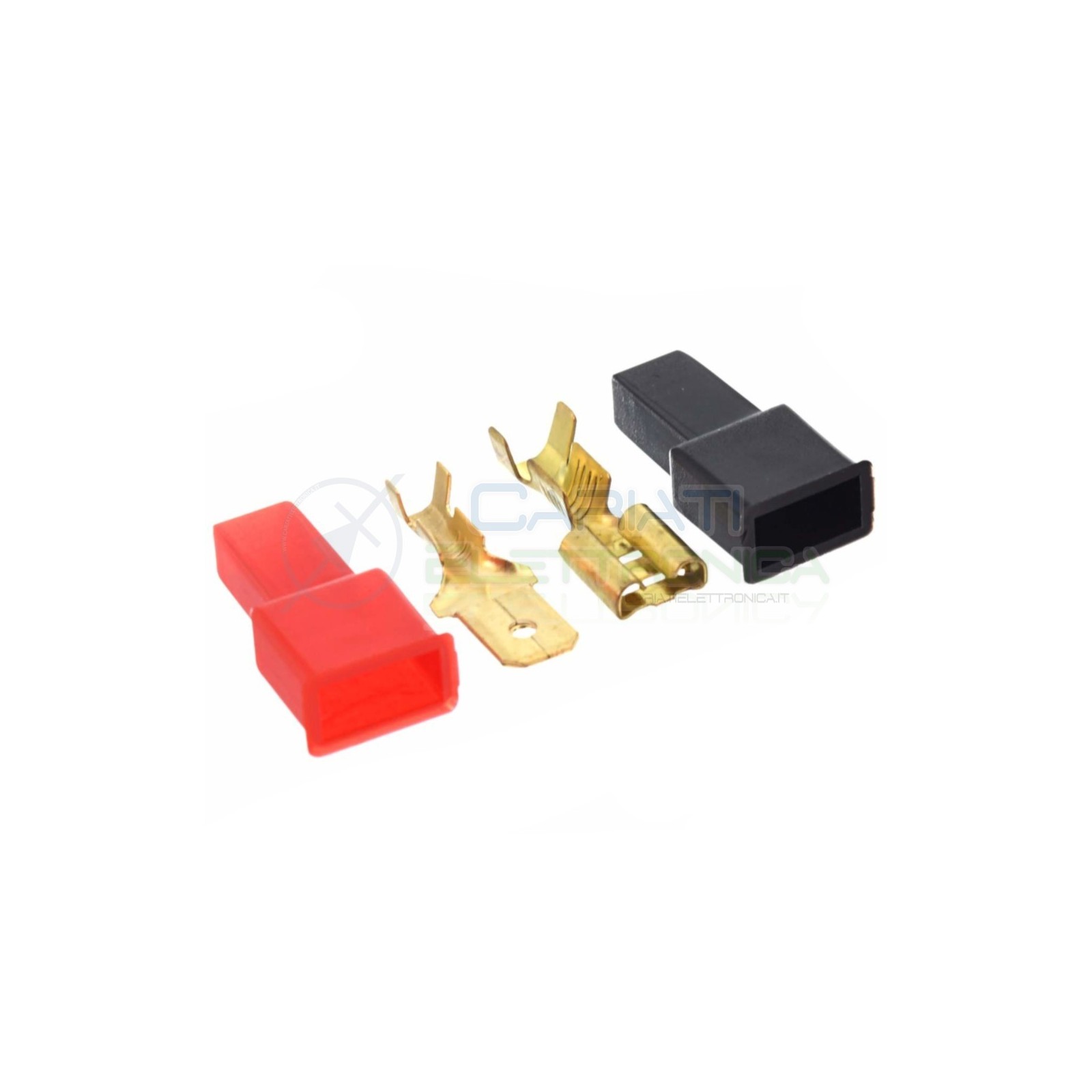 10 PEZZI Faston Machio Femmina 6,3 x 0,8mm con 10 Coprifaston Neri e Rossi